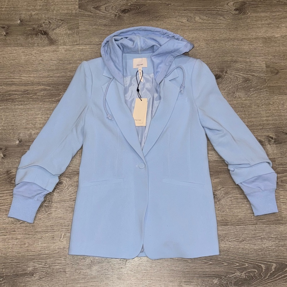 NWT CINQ A SEPT KHLOE ICICLE BLUE HOODED BLAZER JACKET 4 - Picture 8 of 12